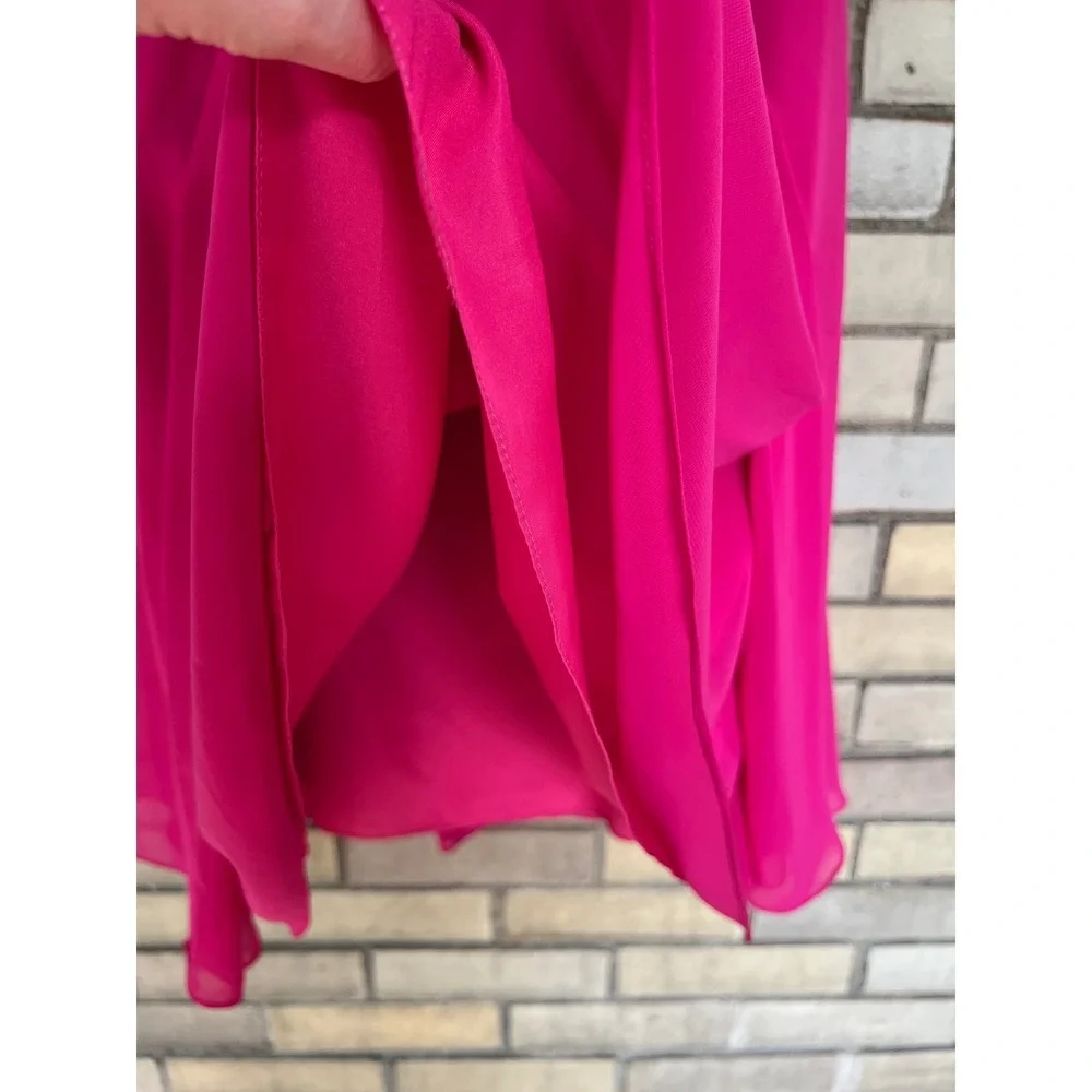 Bari Jay Bright Pink Strapless Pleated Formal Dress Size 14 Bridesmaid - Picture 4 of 8